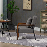 Mid-Century Modern Accent Chair with Solid Wood Armrest