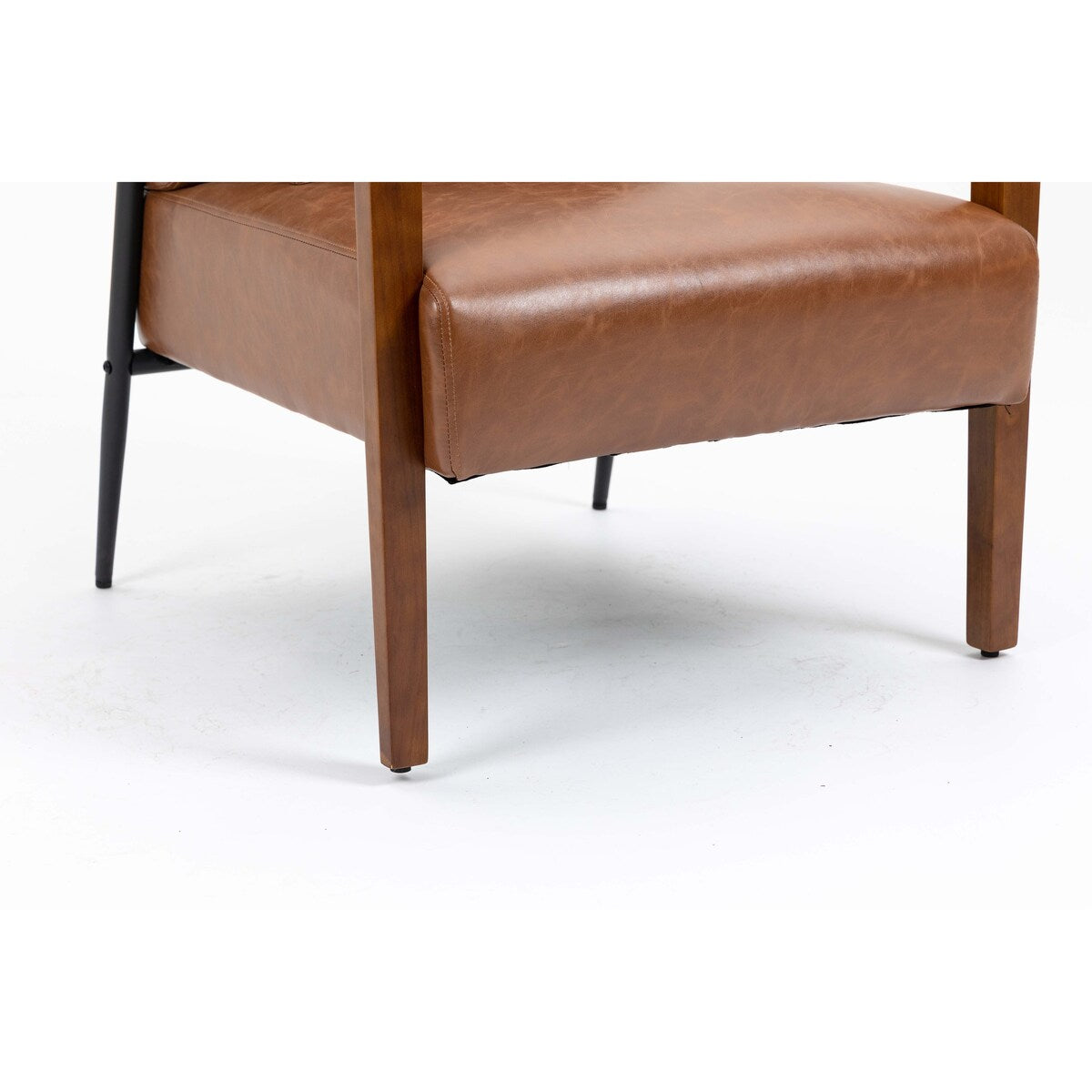 Mid-Century Modern Accent Chair with Solid Wood Armrest