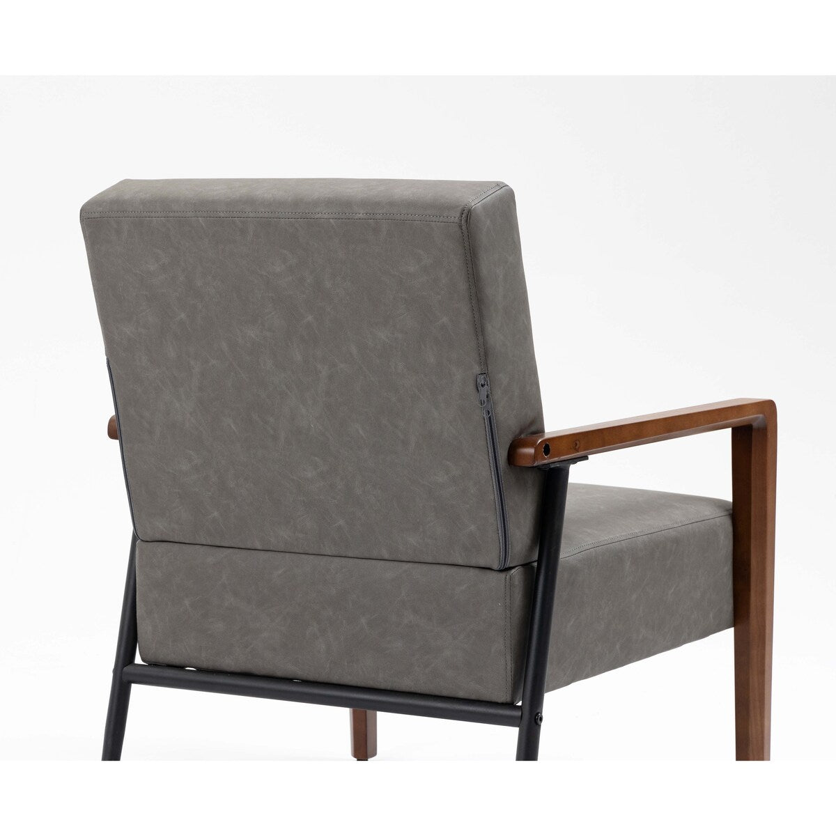 Mid-Century Modern Accent Chair with Solid Wood Armrest
