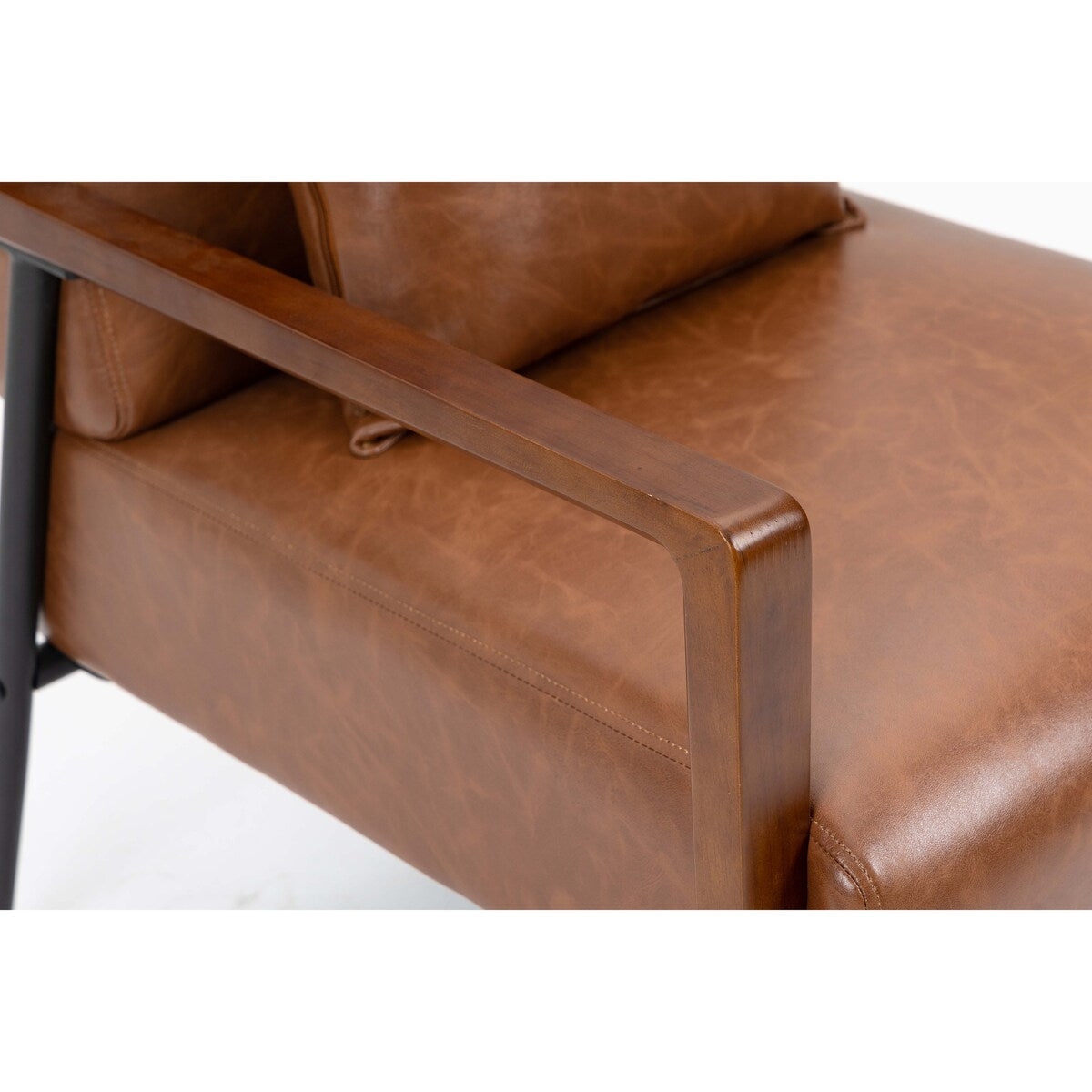 Mid-Century Modern Accent Chair with Solid Wood Armrest