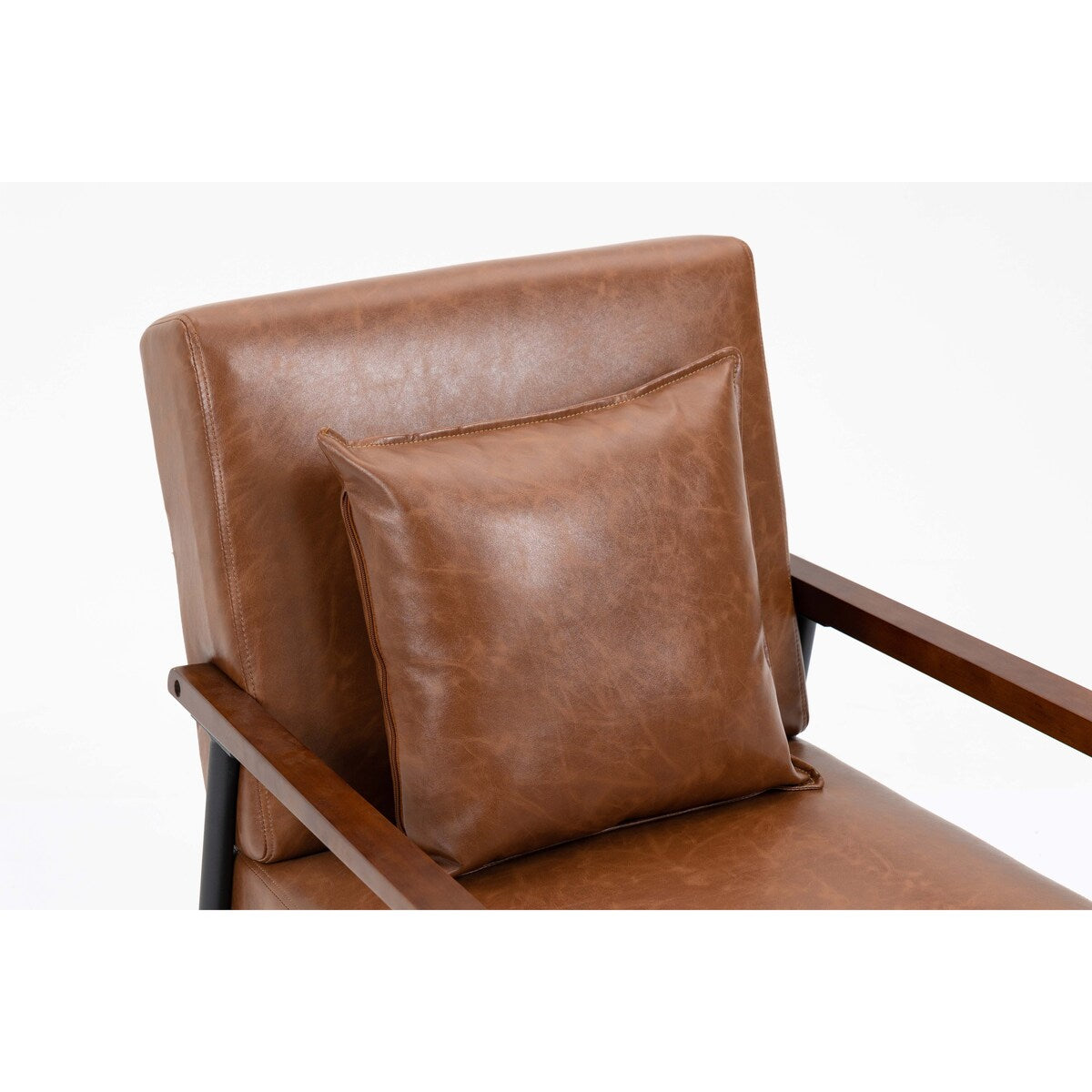 Mid-Century Modern Accent Chair with Solid Wood Armrest