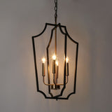 Modern Farmhouse Black Gold 4-Light Cage Chandelier Lantern Pendant Light for Dining Room - 15.5" D x 26" H