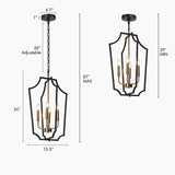 Modern Farmhouse Black Gold 4-Light Cage Chandelier Lantern Pendant Light for Dining Room - 15.5" D x 26" H