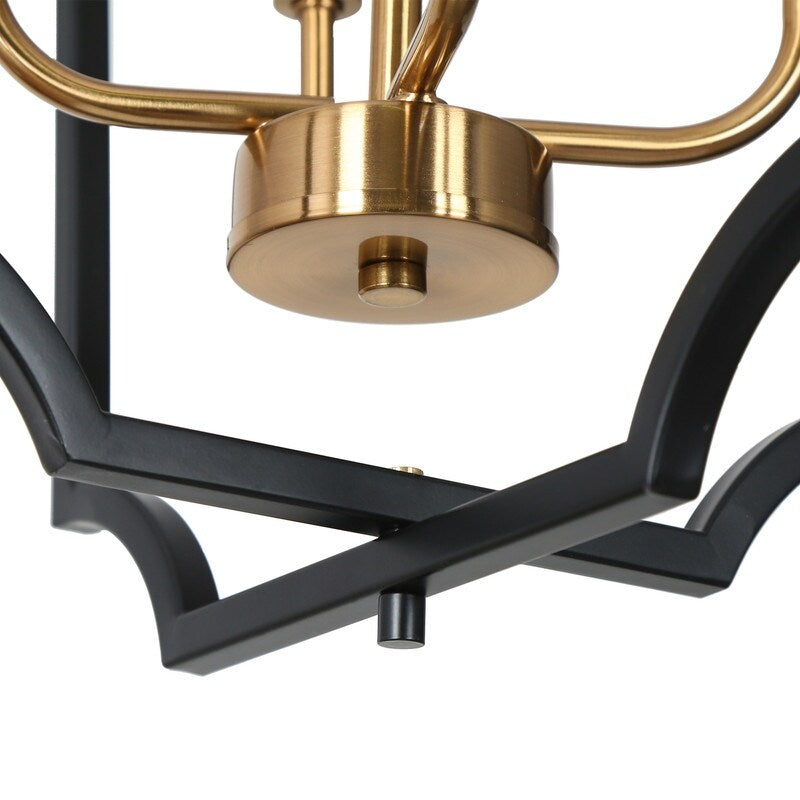 Modern Farmhouse Black Gold 4-Light Cage Chandelier Lantern Pendant Light for Dining Room - 15.5" D x 26" H