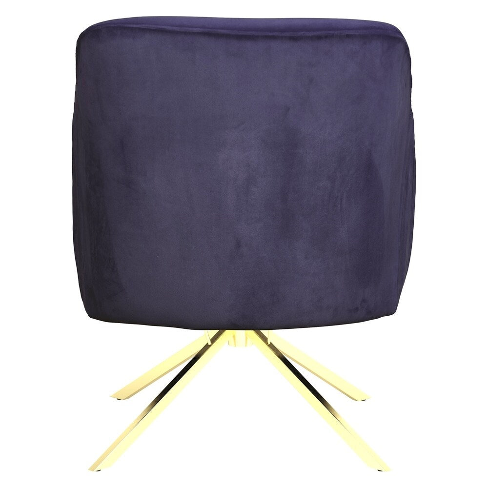 Mid-Century Modern Blue Velvet and Brass Swivel Living Room Accent Chair