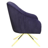 Mid-Century Modern Blue Velvet and Brass Swivel Living Room Accent Chair