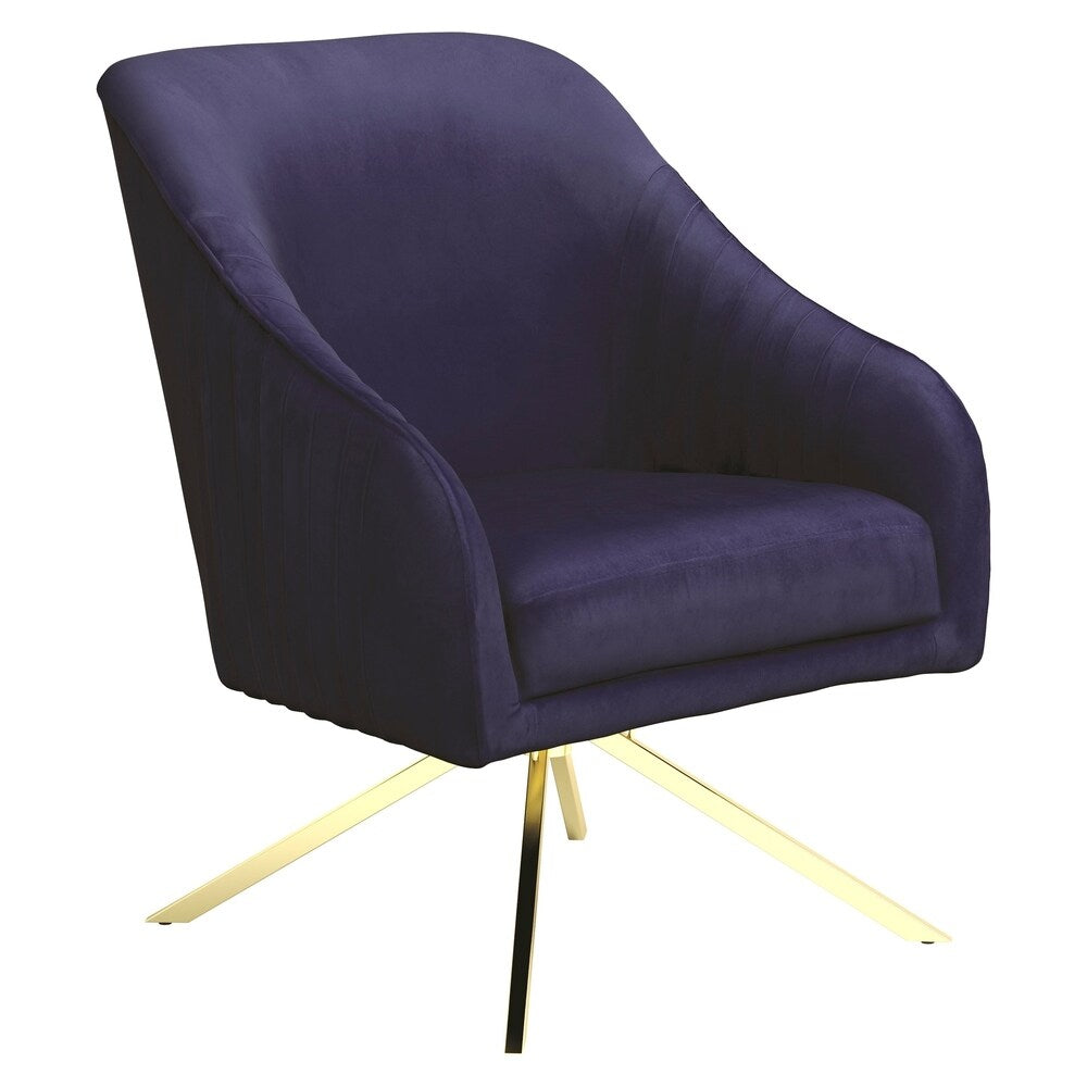 Mid-Century Modern Blue Velvet and Brass Swivel Living Room Accent Chair