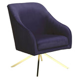 Mid-Century Modern Blue Velvet and Brass Swivel Living Room Accent Chair