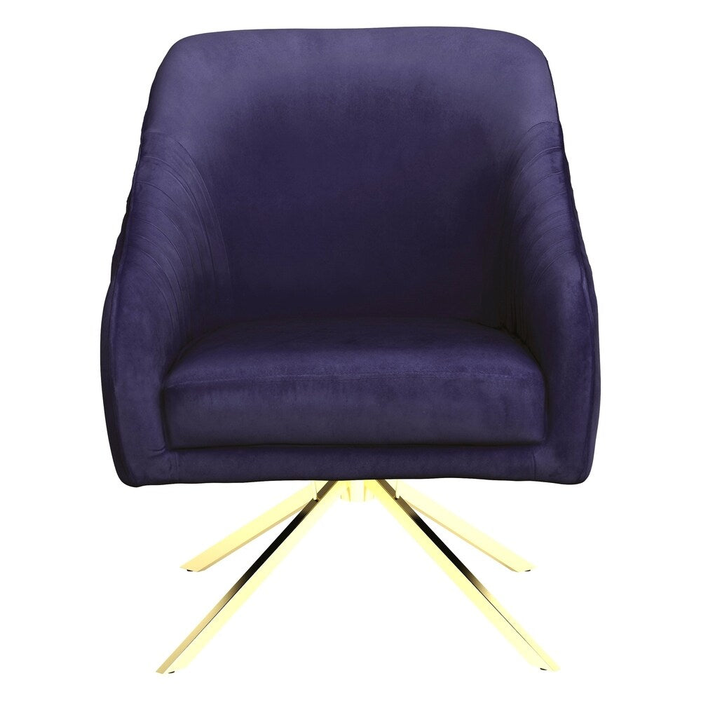 Mid-Century Modern Blue Velvet and Brass Swivel Living Room Accent Chair
