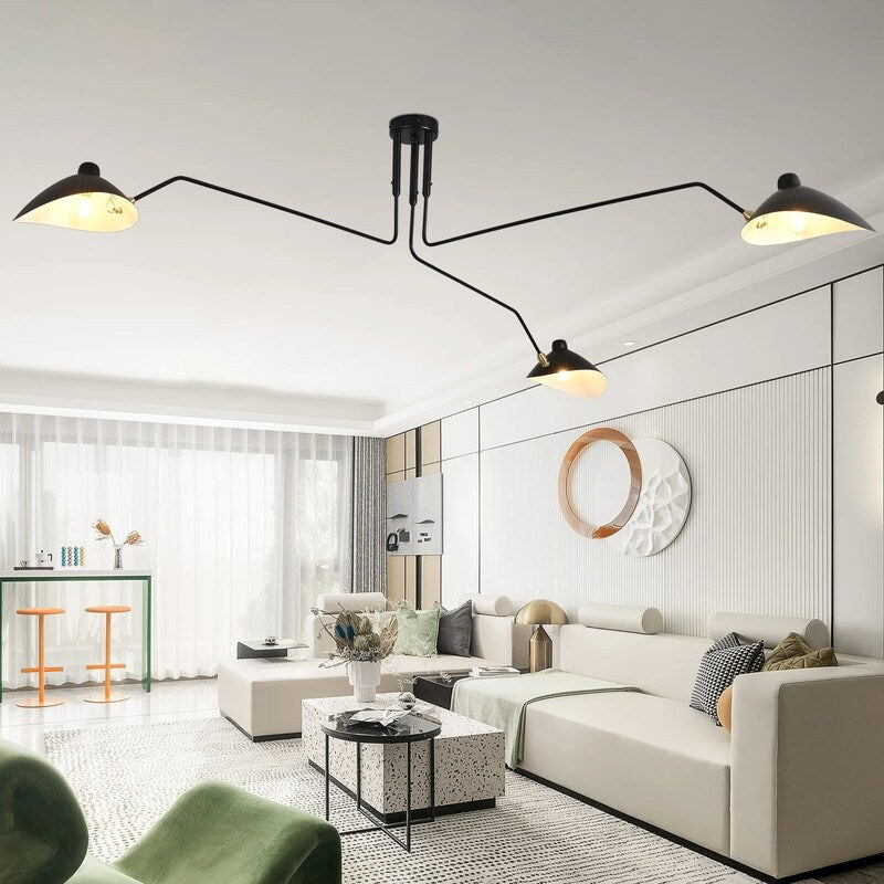 Mid Century Modern Chandelier with Swing Arm & Adjustable Lampshade