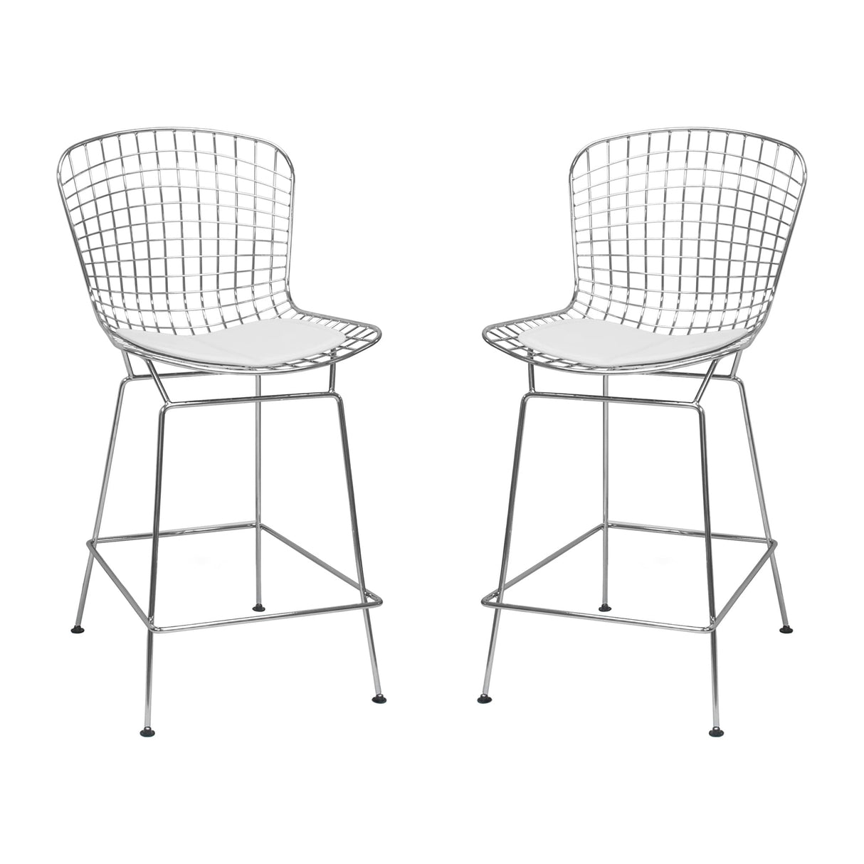 Mid Century Modern Chrome Wire Counter Stool (Set of 2) - N/A