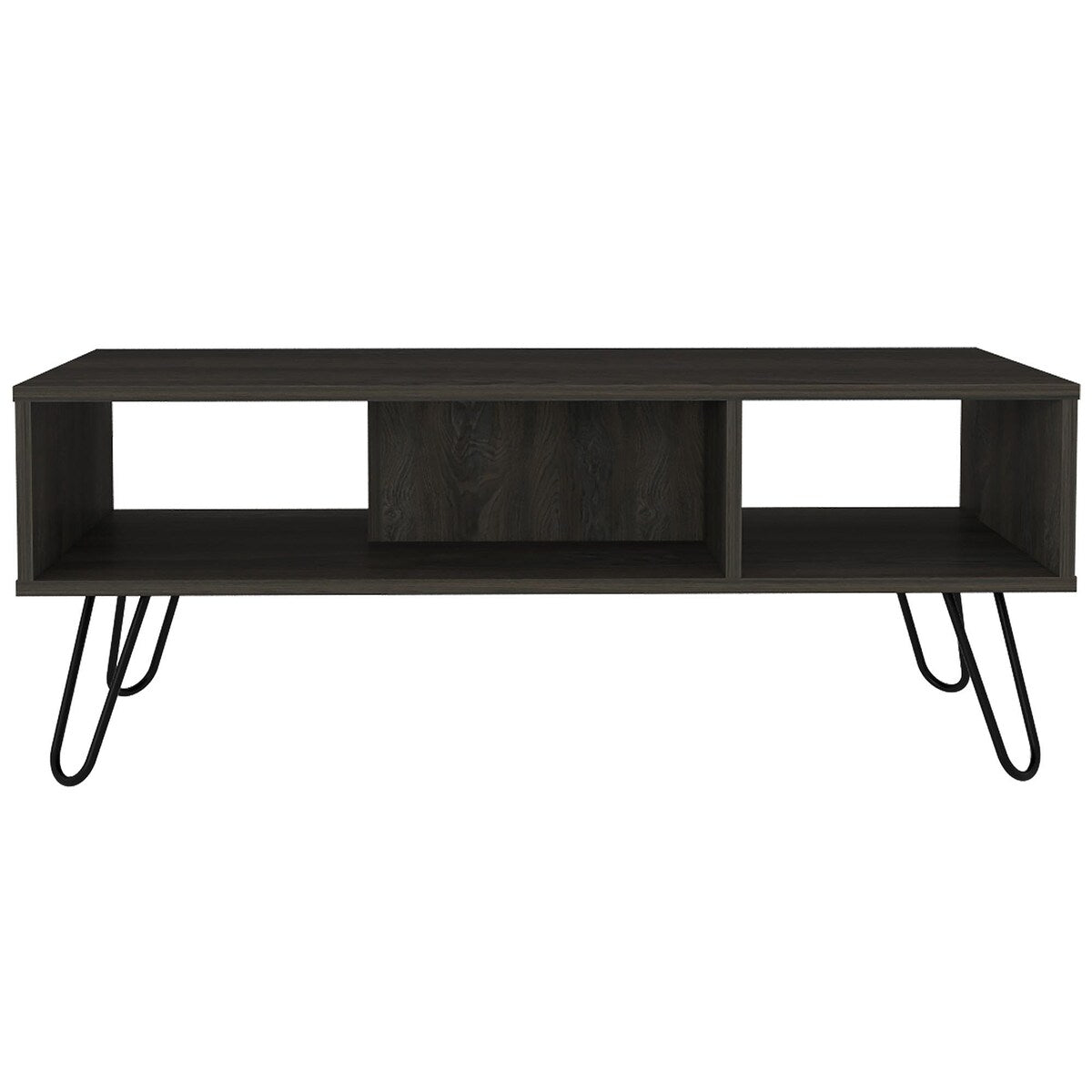 Mid-Century Modern Coffee Table with 3 Shelves,Metal Legs