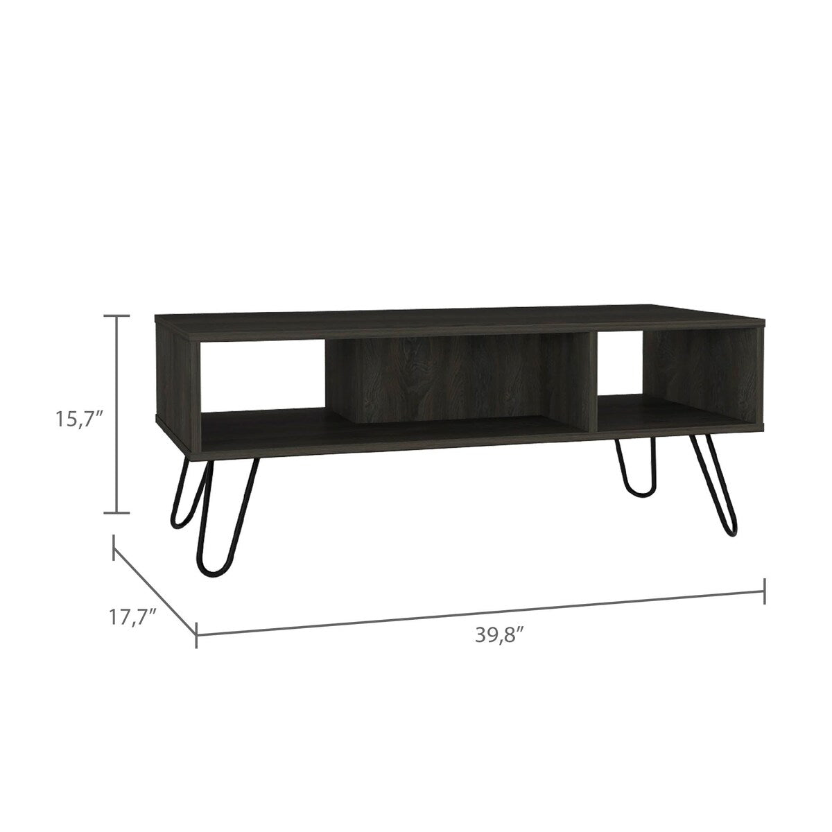 Mid-Century Modern Coffee Table with 3 Shelves,Metal Legs