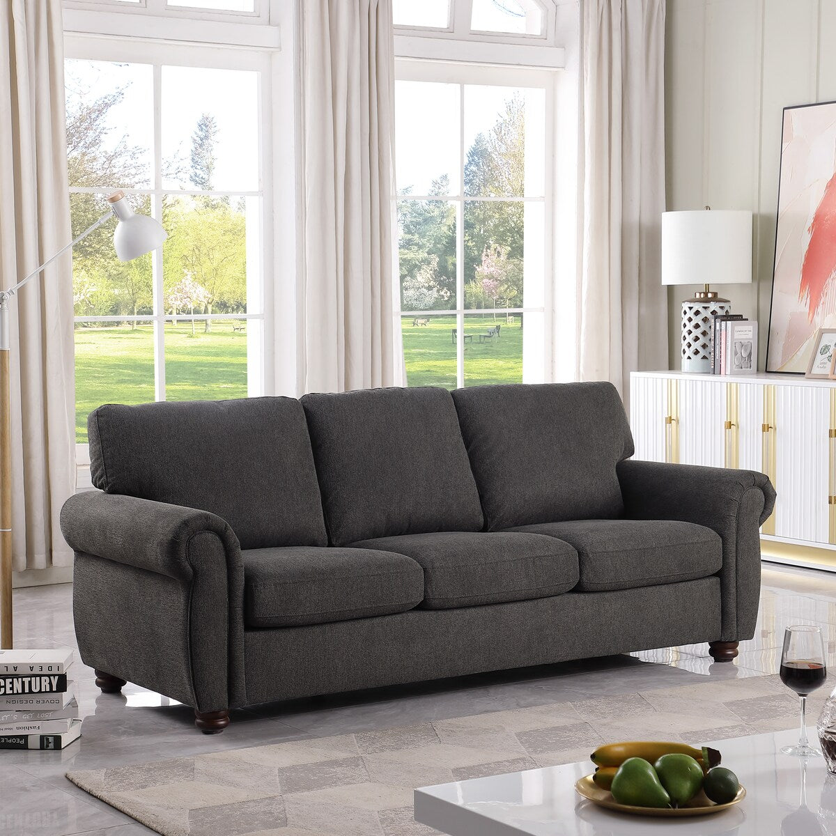 Mid-Century Modern Design 3 Seater Sofa With Comfortable Fabrics,Stron