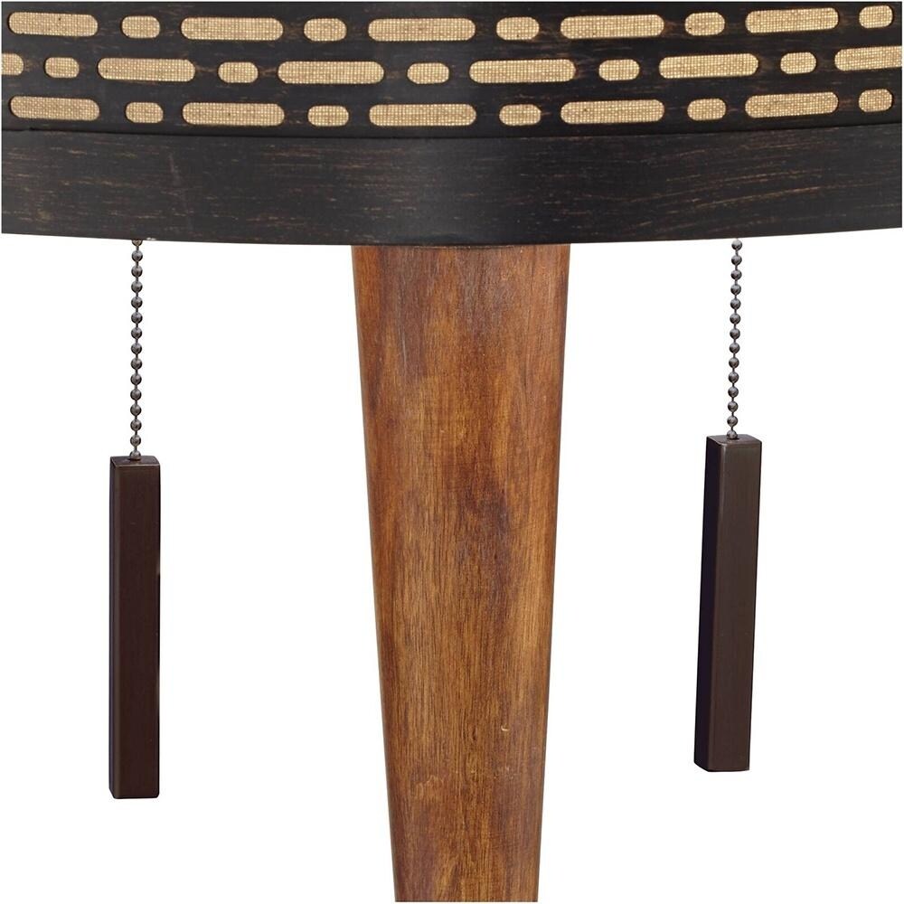 Mid Century Modern Floor Lamp Cherry Wood Perforated Metal Shade - 16" x 64"