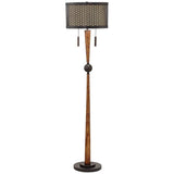 Mid Century Modern Floor Lamp Cherry Wood Perforated Metal Shade - 16" x 64"