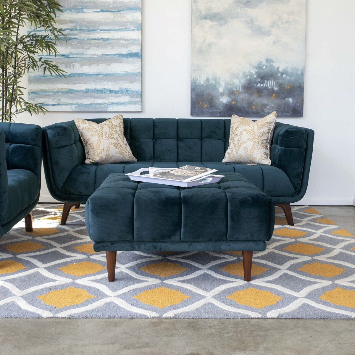 Mid Century Modern Keldon Teal Sofa 86" - 30" x 85" x 34"
