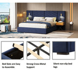 Mid-Century Modern King Size Velvet Bed Frame Platform Bed Upholstered Bed