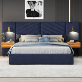 Mid-Century Modern King Size Velvet Bed Frame Platform Bed Upholstered Bed