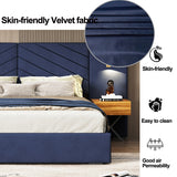 Mid-Century Modern King Size Velvet Bed Frame Platform Bed Upholstered Bed