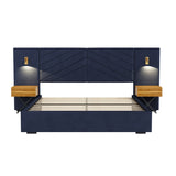 Mid-Century Modern King Size Velvet Bed Frame Platform Bed Upholstered Bed