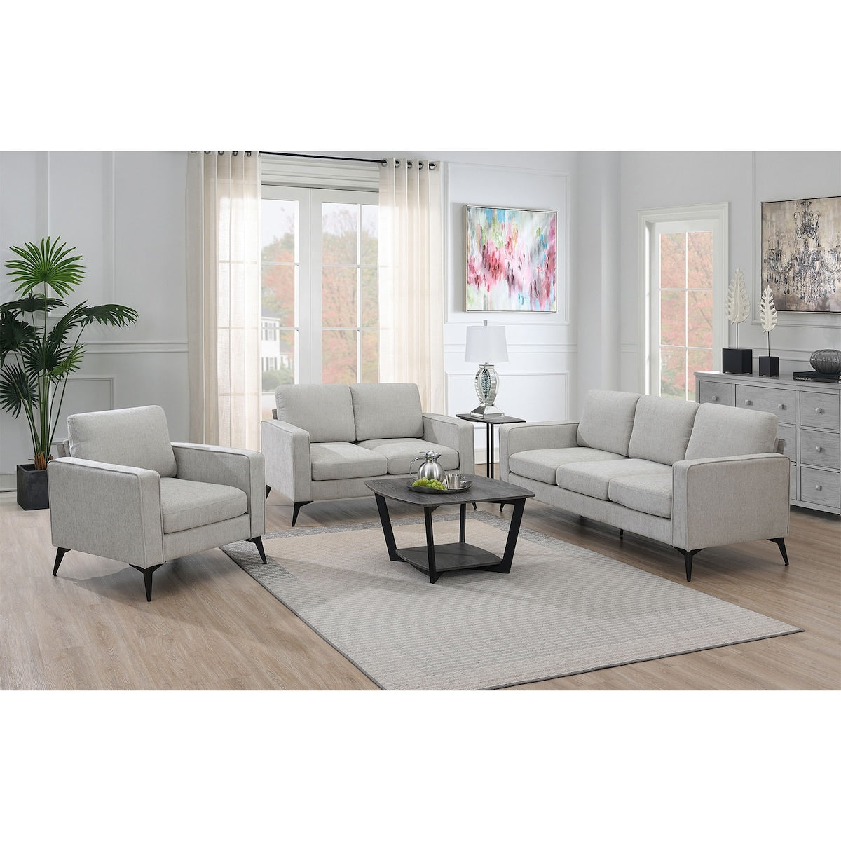 Mid Century Modern Living Room Furniture Set Chenille Upholstered Couc
