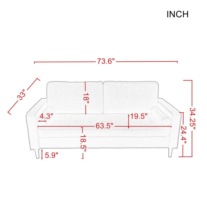 Mid-Century Modern Loveseat Pillow Back Fabric Upholstered Sofas