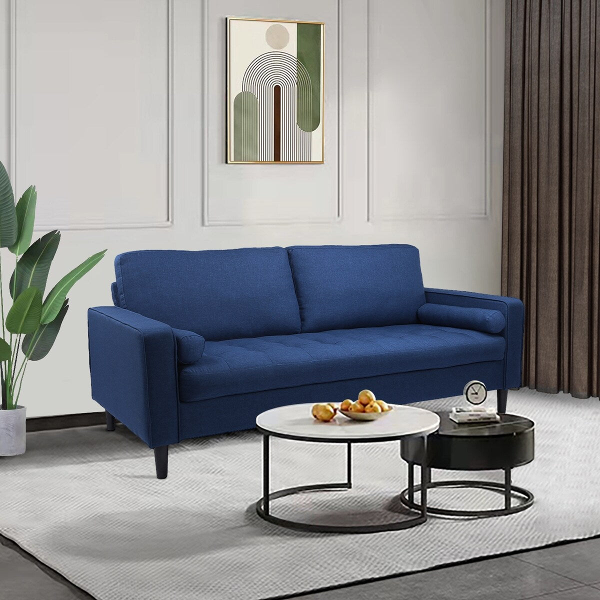 Mid-Century Modern Loveseat Pillow Back Fabric Upholstered Sofas