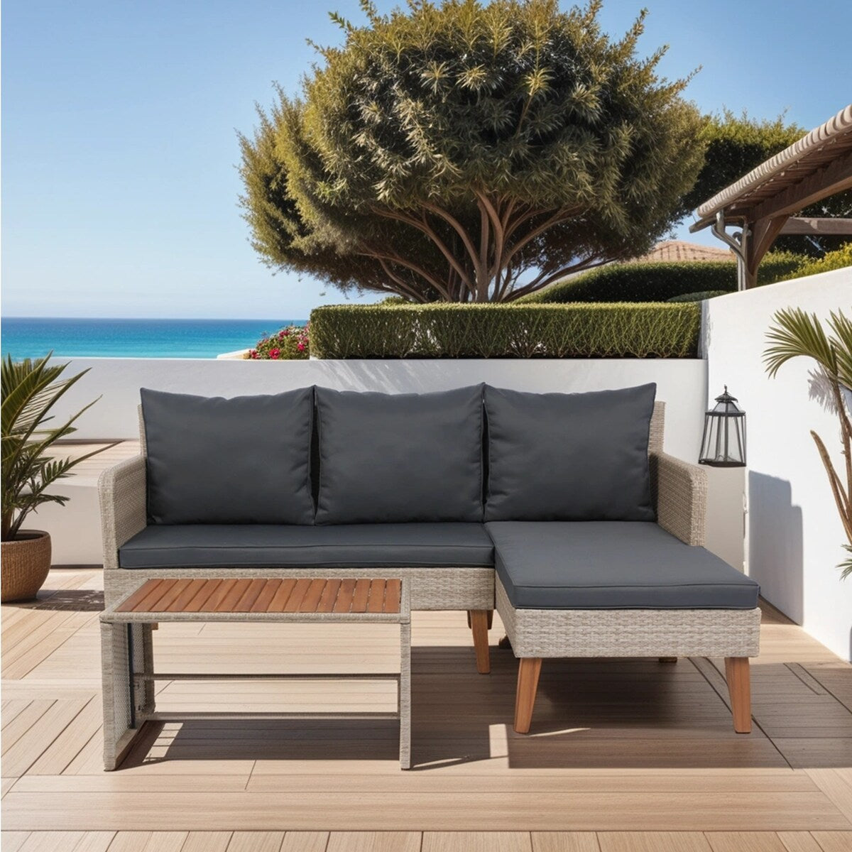 Mid-Century Modern Outdoor Patio Sectional Sofa Set Outdoor Furniture Set