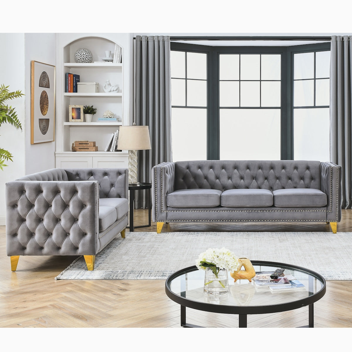 Mid-Century Modern Sofa Set Couch Luxury Modern Upholstered 3-Seater + 2-seater sofa Set