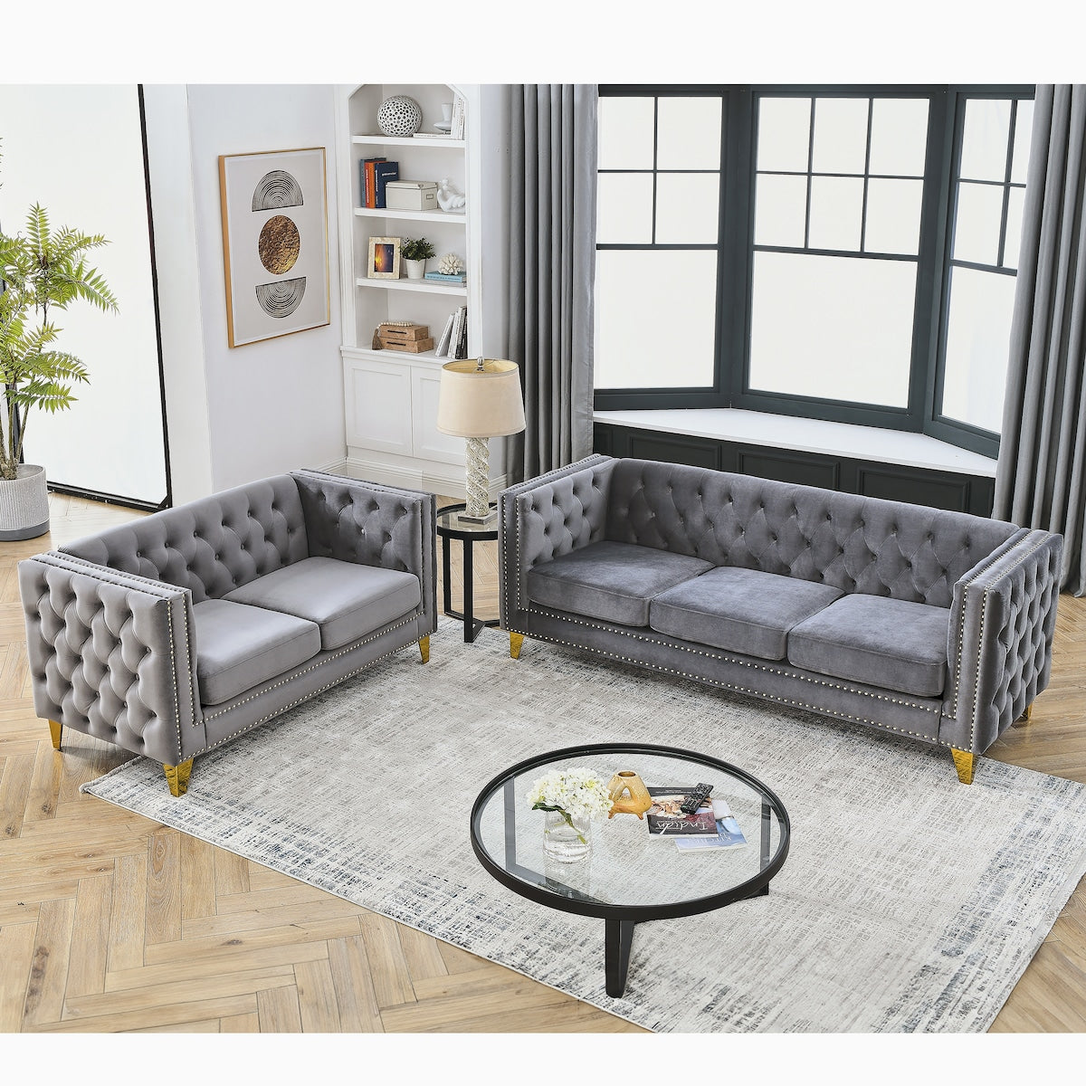 Mid-Century Modern Sofa Set Couch Luxury Modern Upholstered 3-Seater +