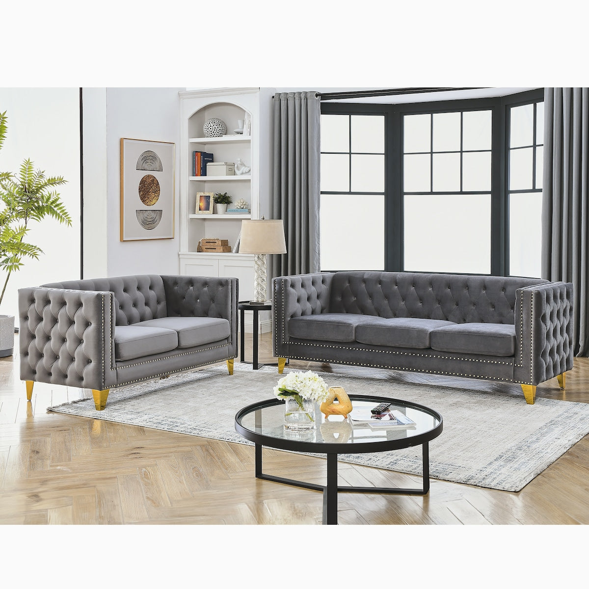 Mid-Century Modern Sofa Set Couch Luxury Modern Upholstered 3-Seater + 2-seater sofa Set