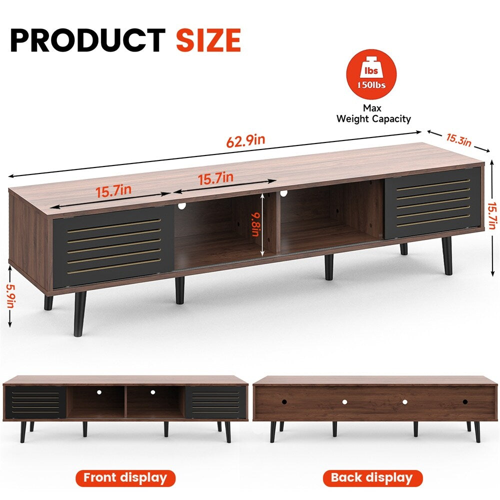 Mid Century Modern TV Stand/Entertainment Center with Sliding Doors
