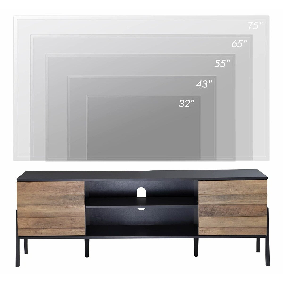Mid-Century Modern TV Stand for up to 65'' Flat Screen, Wood, 59"