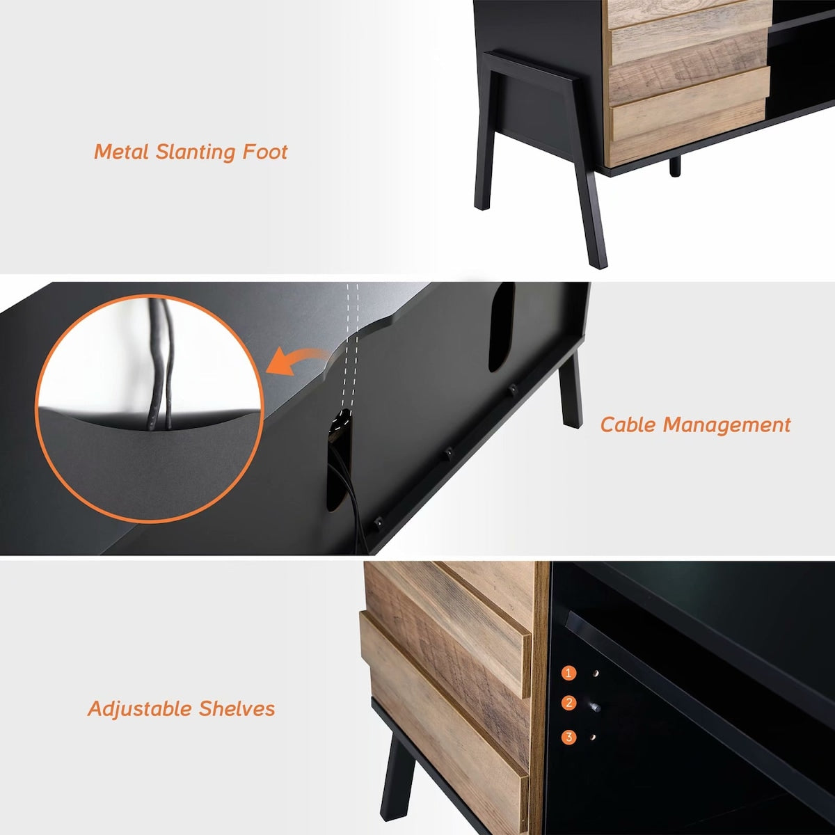 Mid-Century Modern TV Stand for up to 65'' Flat Screen, Wood, 59"