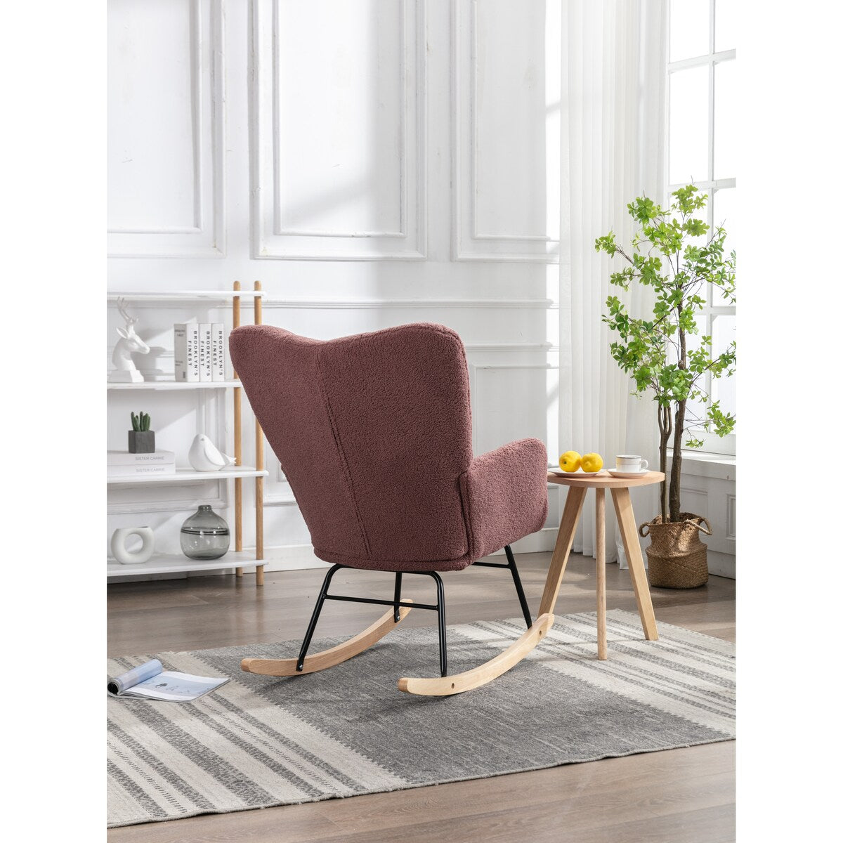 Mid Century Modern Teddy Fabric Tufted Upholstered Rocking Chair for Living Room Bedroom
