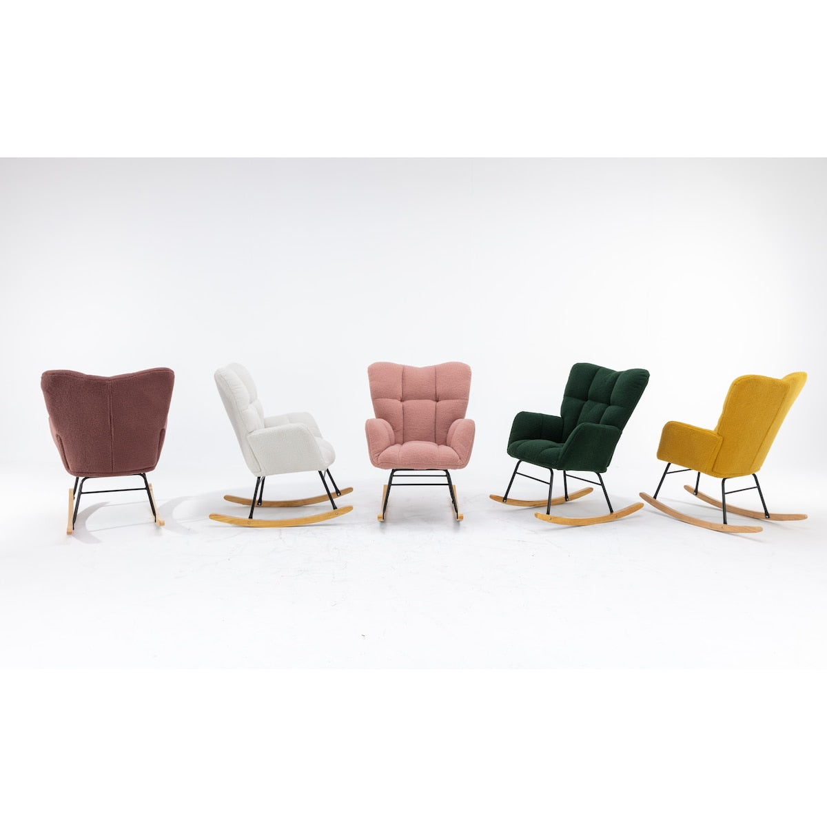 Mid Century Modern Teddy Fabric Tufted Upholstered Rocking Chair for Living Room Bedroom