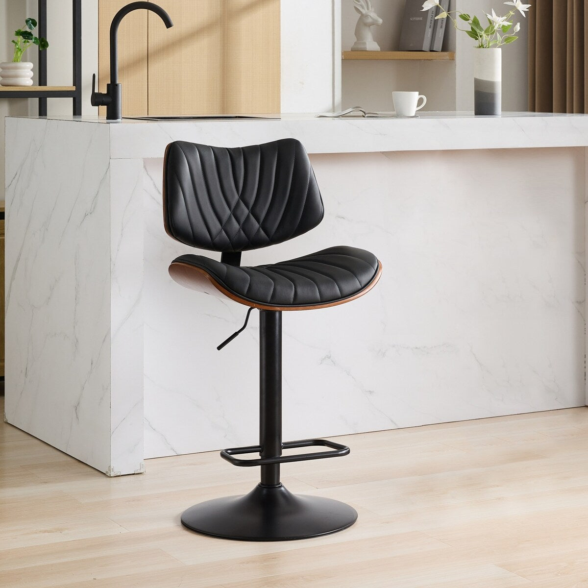 Mid Century Modern Walnut 360 Swivel Bar Stools Set of 4
