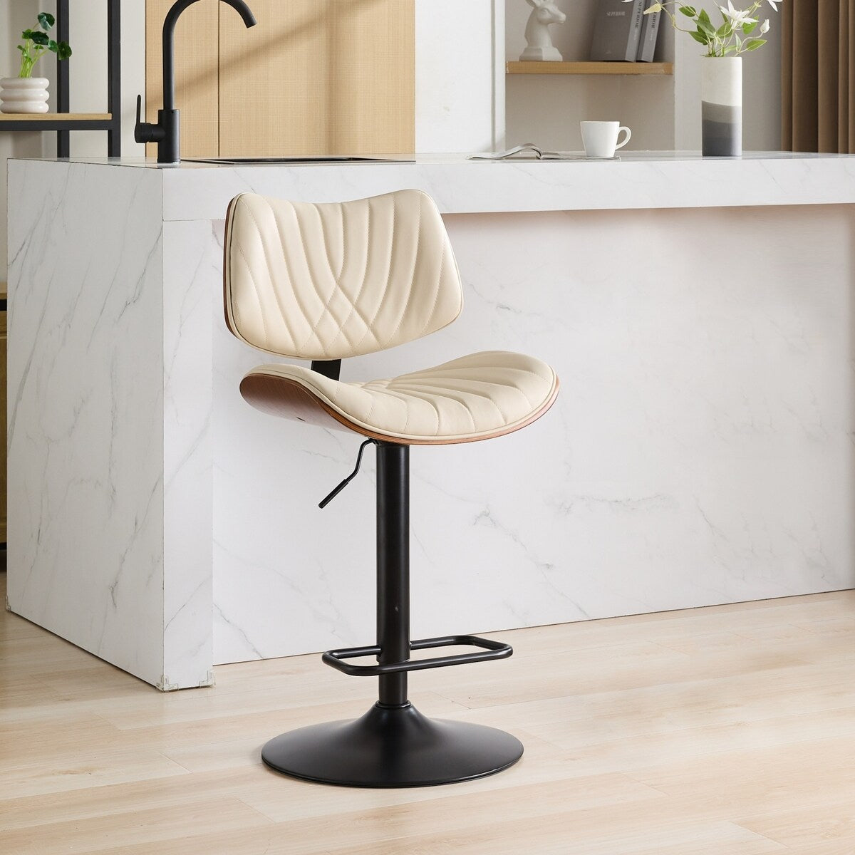 Mid Century Modern Walnut 360 Swivel Bar Stools Set of 4