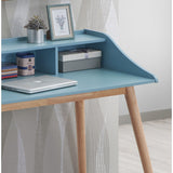Mid-Century Modern Wood Writing Desk with Hutch, Blue