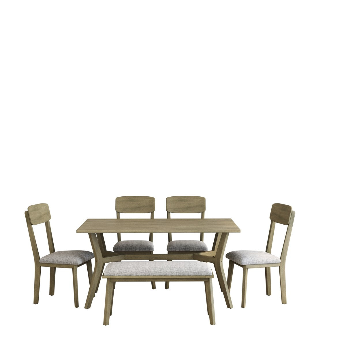 Mid-Century Style 6-Piece Dining Table Setwith Bench