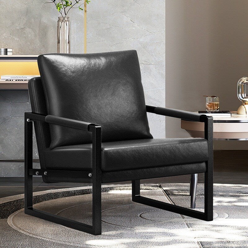 Mid Century Upholstered Armchair PU Leather Accent Chair with Metal Frame Extra-Thick Padded Backrest Sofa Chairs