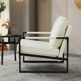 Mid Century Upholstered Armchair PU Leather Accent Chair with Metal Frame Extra-Thick Padded Backrest Sofa Chairs