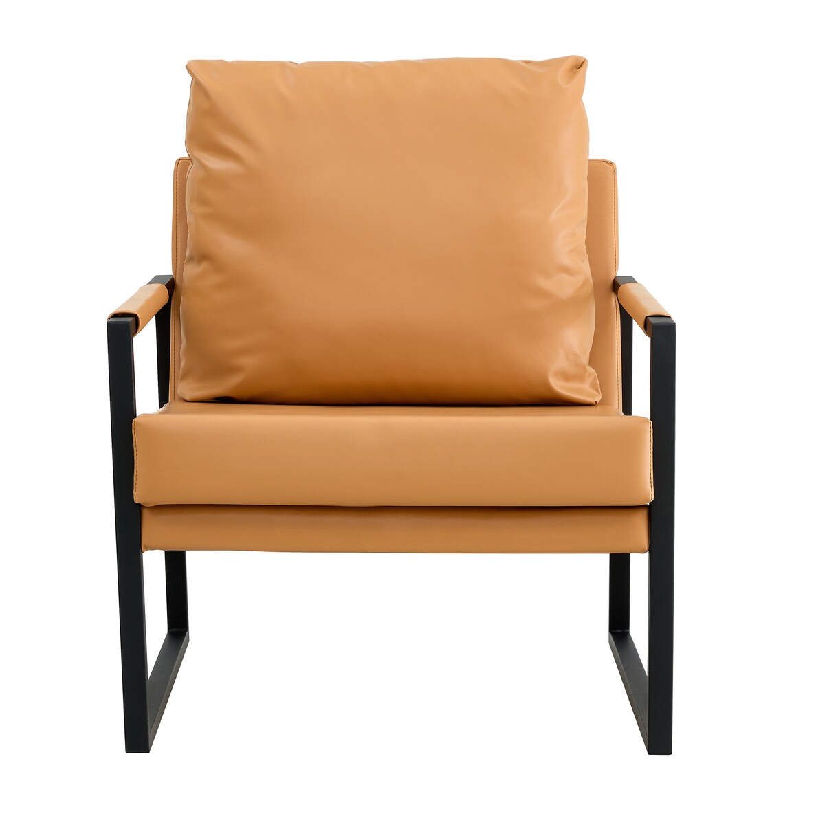 Mid Century Upholstered Armchair PU Leather Accent Chair with Metal Frame Extra-Thick Padded Backrest Sofa Chairs