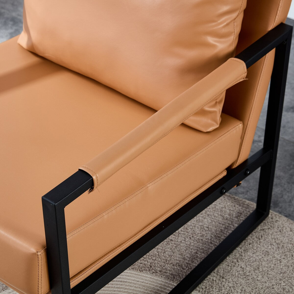 Mid Century Upholstered Armchair PU Leather Accent Chair with Metal Frame Extra-Thick Padded Backrest Sofa Chairs