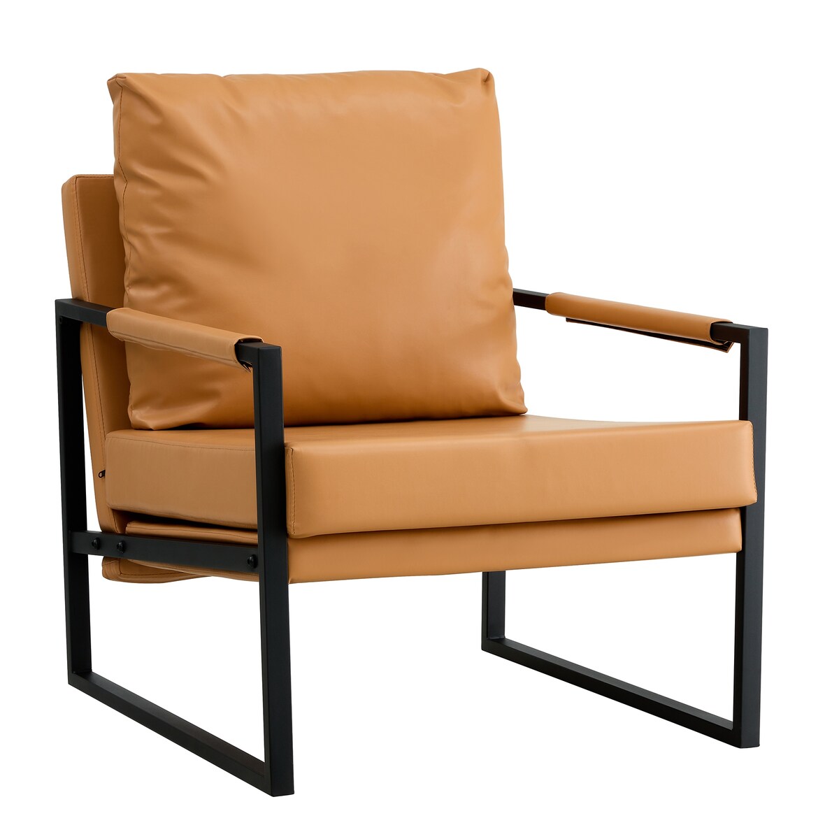 Mid Century Upholstered Armchair PU Leather Accent Chair with Metal Frame Extra-Thick Padded Backrest Sofa Chairs
