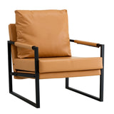 Mid Century Upholstered Armchair PU Leather Accent Chair with Metal Frame Extra-Thick Padded Backrest Sofa Chairs