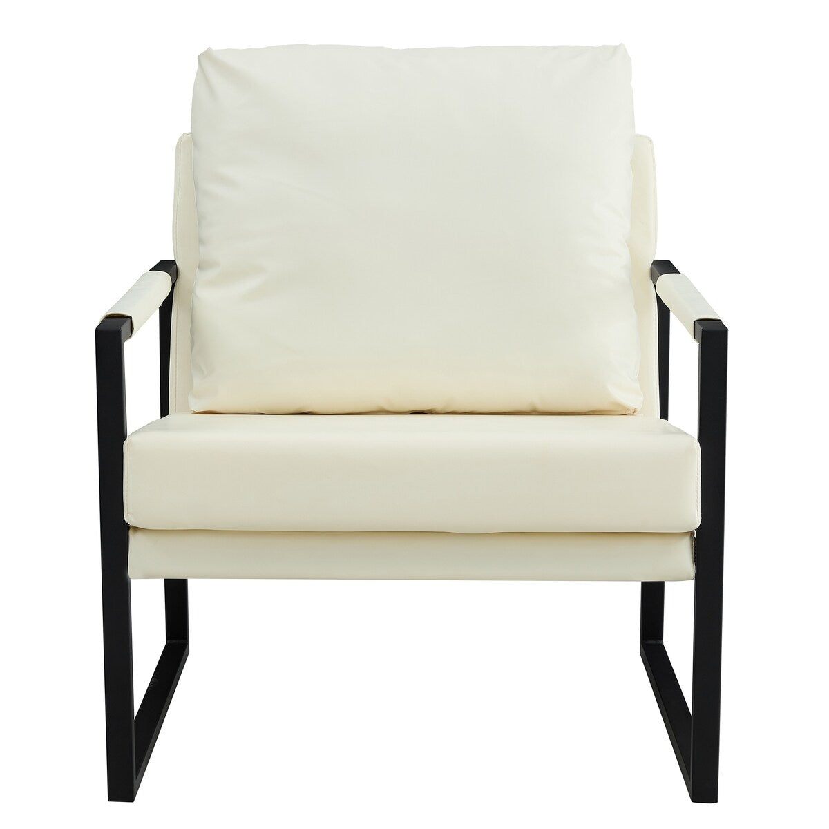Mid Century Upholstered Armchair PU Leather Accent Chair with Metal Frame Extra-Thick Padded Backrest Sofa Chairs