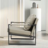 Mid Century Upholstered Armchair PU Leather Accent Chair with Metal Frame Extra-Thick Padded Backrest Sofa Chairs
