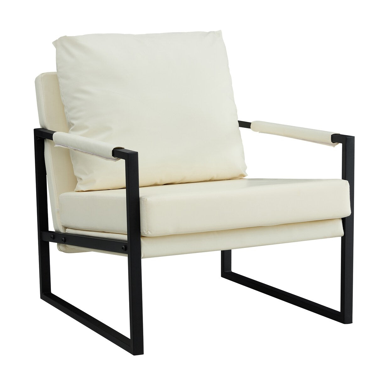 Mid Century Upholstered Armchair PU Leather Accent Chair with Metal Frame Extra-Thick Padded Backrest Sofa Chairs